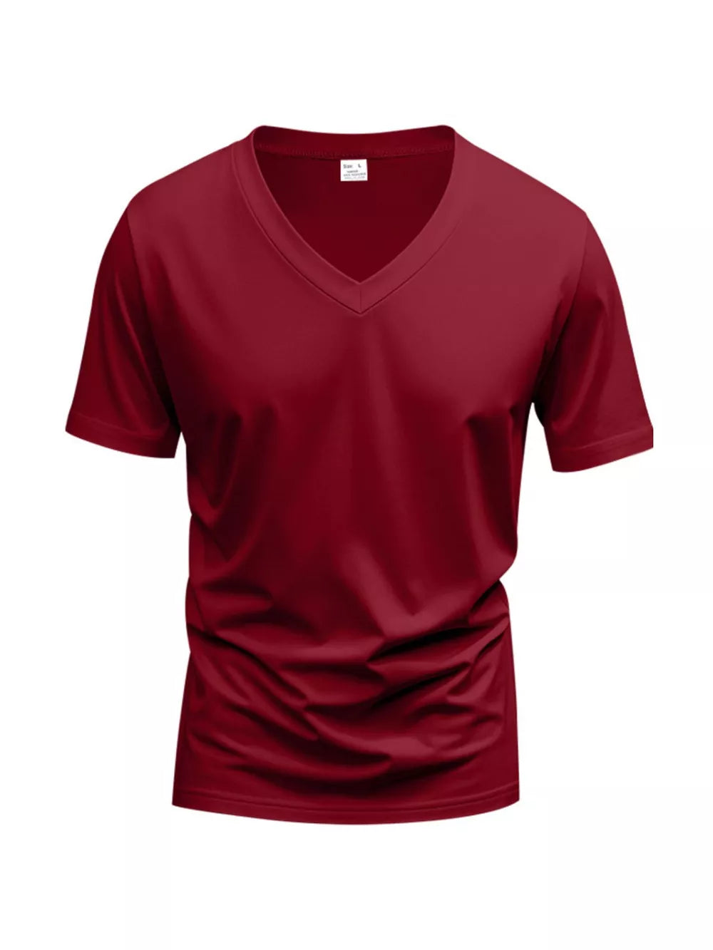 Essential slim fit v-neck t-shirt in wine red, made of breathable cotton.