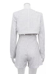 Pinstripe Cropped Blazer And Pleated Shorts Set in Light Gray, alternate angle