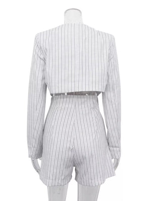 Pinstripe Cropped Blazer And Pleated Shorts Set in Light Gray, alternate angle