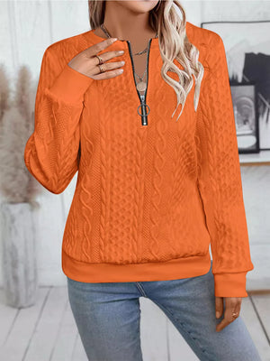 Chic Cable Texture Quarter-zip Sweatshirt in Blue, view 12