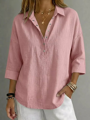 Full Size Snap Down 3/4 Sleeve Blouse Plus Size, fit detail