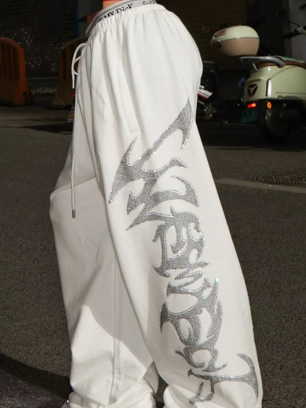 Men S Drawstring Wide Leg Pants in White, back view