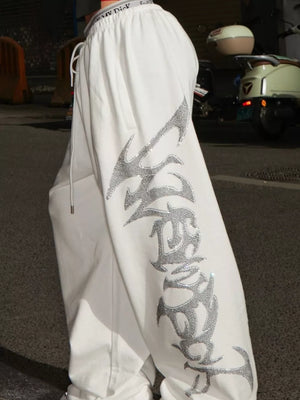 Men S Drawstring Wide Leg Pants in White, back view