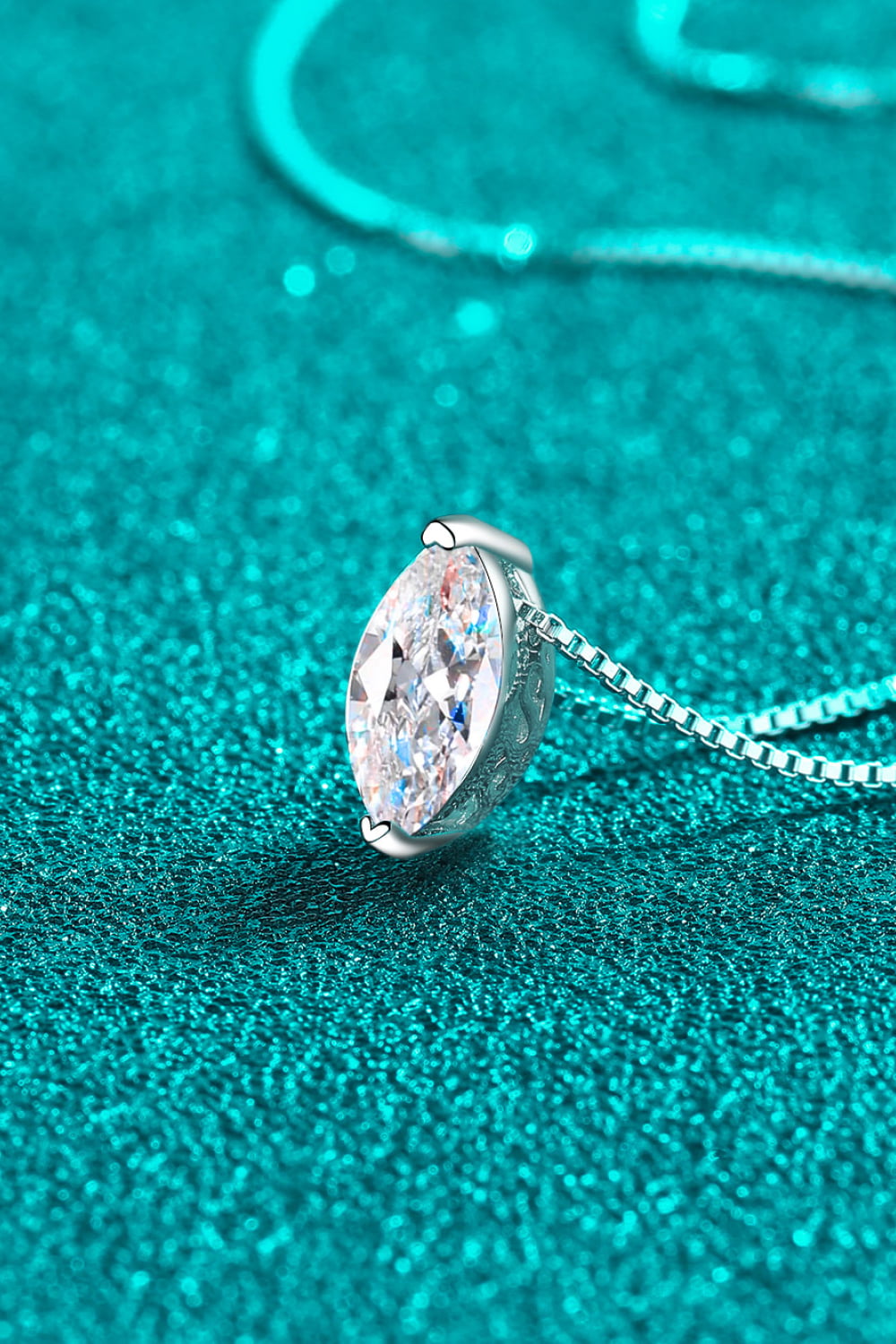 Silver Marquise Cut Crystal Pendant Necklace with delicate chain