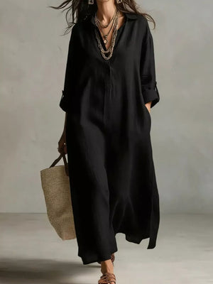 Full Size Casual Midi Shirt Dress Plus Size in Black, product detail