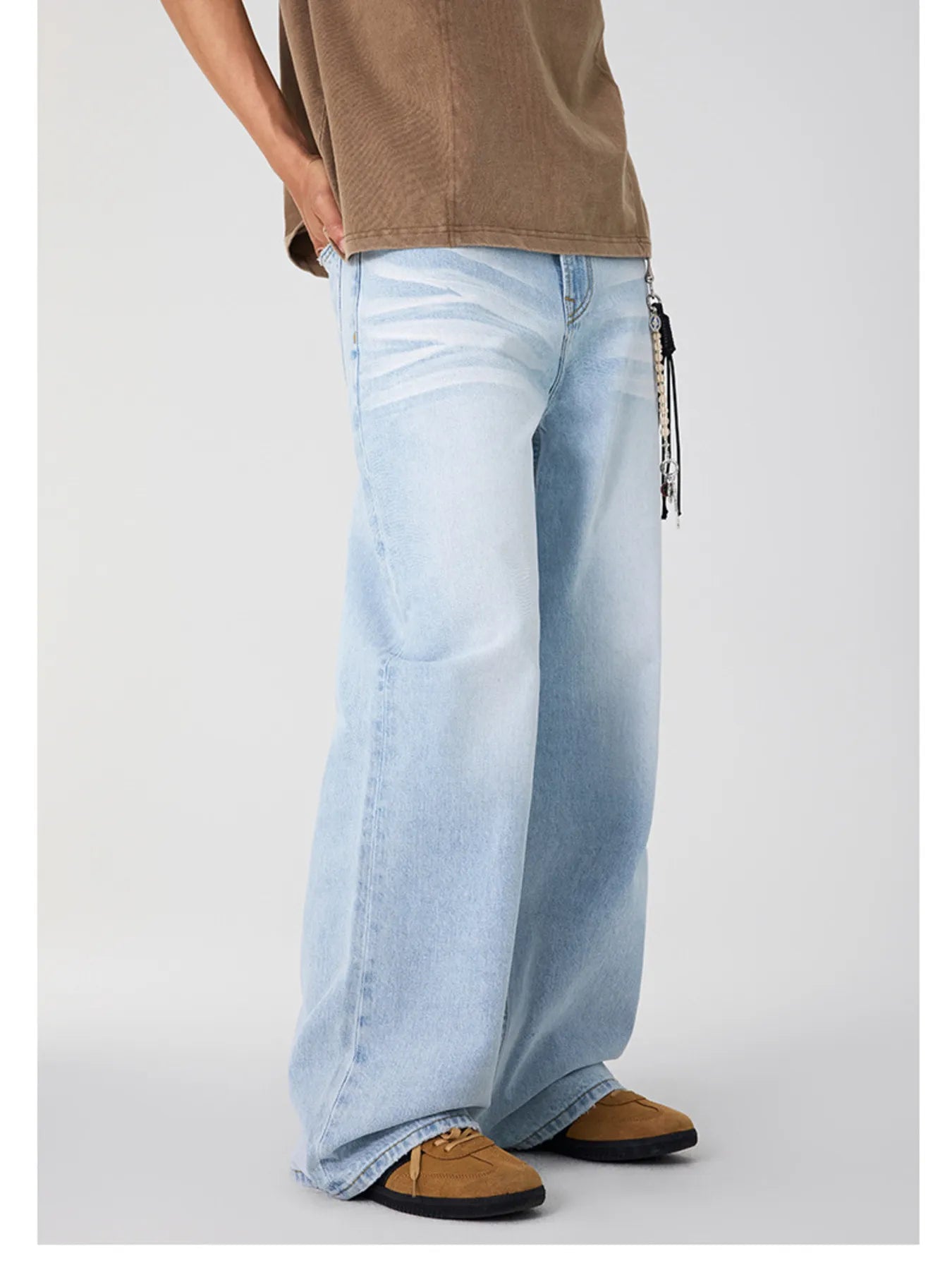 Men's wide-leg jeans in Glacier Blue washed denim with a relaxed fit.