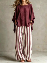 Solid Color Top And Pants Two-piece Set Plus Size, close-up detail
