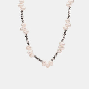 Silver necklace with irregular pearls and beaded accents