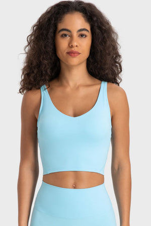 Sculpted Scoop Neck Crop Top in light blue.
