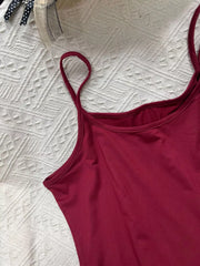Wine red cami top with scoop neck and thin straps