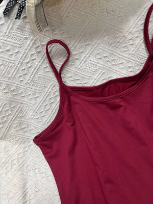 Wine red cami top with scoop neck and thin straps