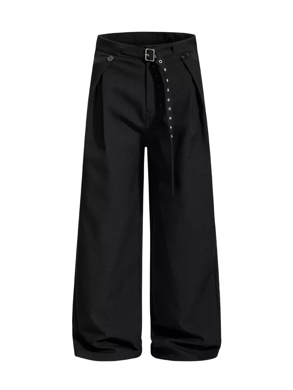 Black wide-leg sweatpants with belt and buckle detail