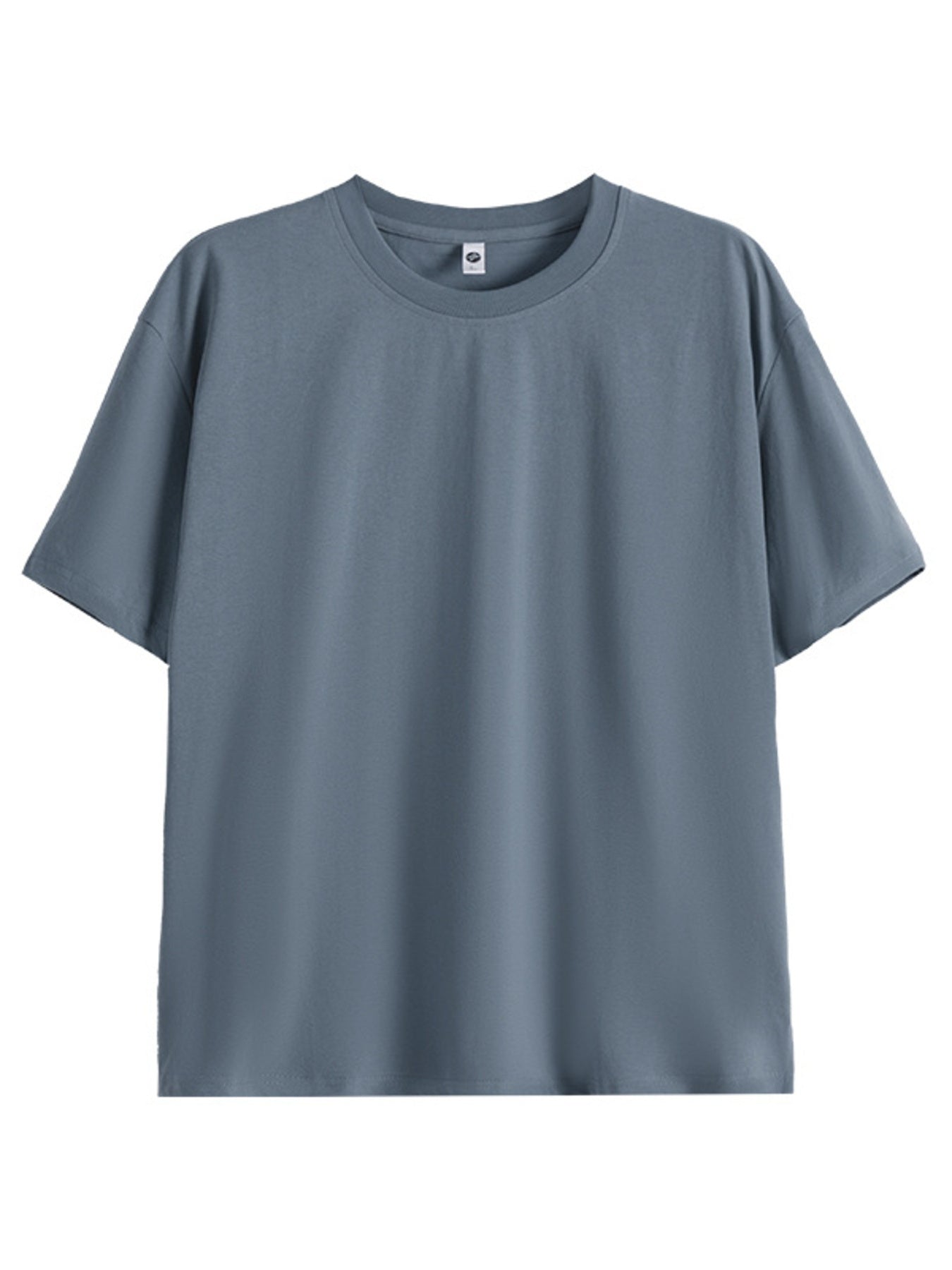 Blue crew neck t-shirt with short sleeves and a relaxed fit.