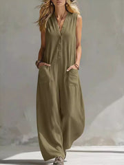 Chic V-neck Wide-leg Jumpsuit With Pockets