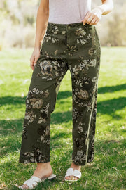 Vintage Floral Print High Waist Wide Leg Jeans, model styling view