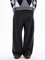 Men's dark gray relaxed fit wide-leg sweatpants with pockets