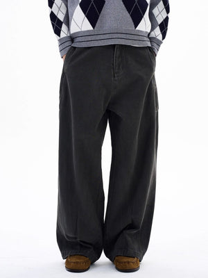 Men's dark gray relaxed fit wide-leg sweatpants with pockets