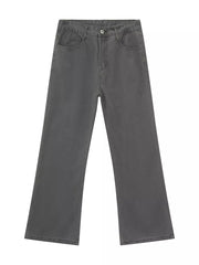 Men's relaxed fit grey cotton jeans with button fly and classic five-pocket styling.