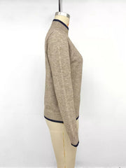 Cozy Mock Neck Sweater With Contrast Trim in Khaki, product detail