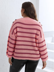 Blush pink striped knit sweater with shoulder buttons