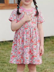 Children's Floral Print Short Sleeve A-line Dress, front view
