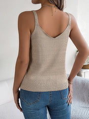 Diamond knit tank top in Dust Storm with V-neck and adjustable buckle straps.