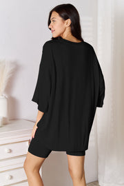 Black oversized tee and biker short co-ord set, bamboo blend, relaxed fit.