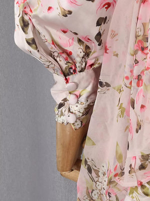 Charming Ruffled Floral Mini Dress with buttoned cuff and ruffle detail