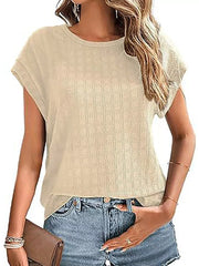 Textured Round Neck Short Sleeve Top in Malachite Green, alternate angle