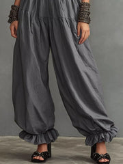 Full Size Smocked Ruffle Hem Wide Leg Pants in Mustard, view 11