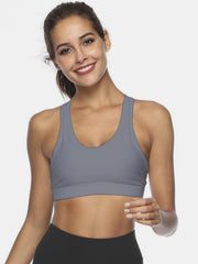 Gray Racerback Pocket Sports Bra with scoop neckline