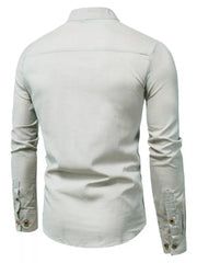 Men's Plus Size Casual Mandarin Collar Shirt in Coffee, editorial view