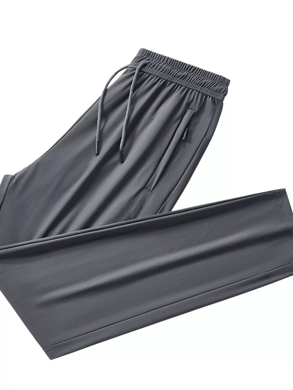 Gray lightweight sweatpants with drawstring and zippered pockets