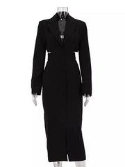 Button-down Blazer Dress With Cut-out Waist in White, fit detail