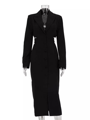 Button-down Blazer Dress With Cut-out Waist in White, fit detail