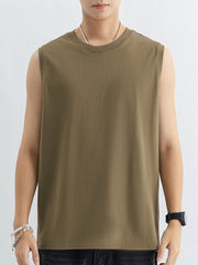Men's cotton tank top in Army Green with a crew neck and sleeveless design.