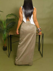 High Slit Maxi Skirt in Black, model styling view