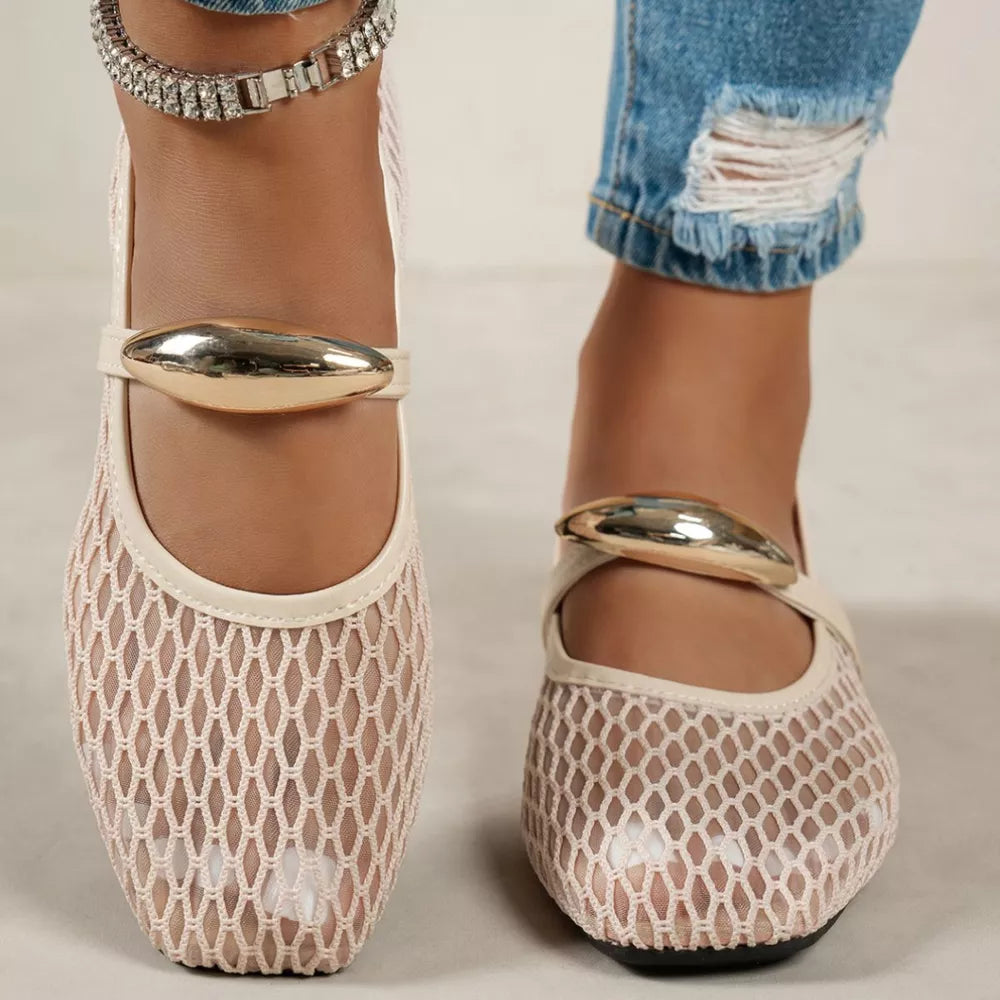 Square Toe Mesh Slip-on Flats, fit detail