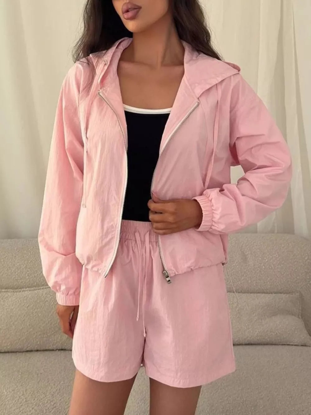 Lightweight Hooded Jacket And Shorts Set, product detail