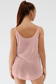 Dusty pink ribbed knit cami with scoop back and thin straps