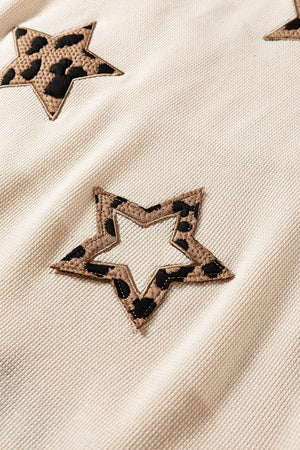 Contrast Leopard Star Patchwork Sweatshirt in Khaki, editorial view