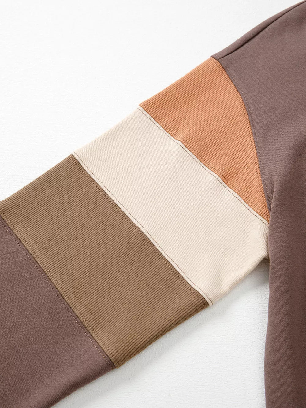 Color Block Drop Shoulder Pullover Sweatshirt in Coffee Brown, product detail