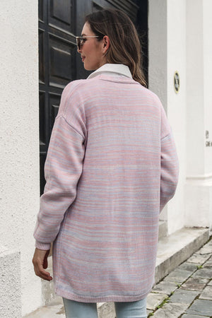 Ombre knit duster cardigan in blush pink with a relaxed fit and crew neck.