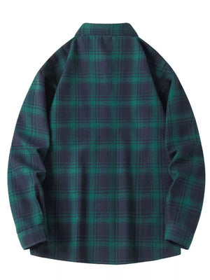 Men's Plus Size Plaid Long Sleeve Shirt in Black, alternate angle
