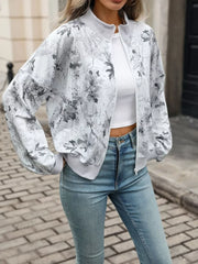 charcoal sweatshirt featuring zipper and leaf-print