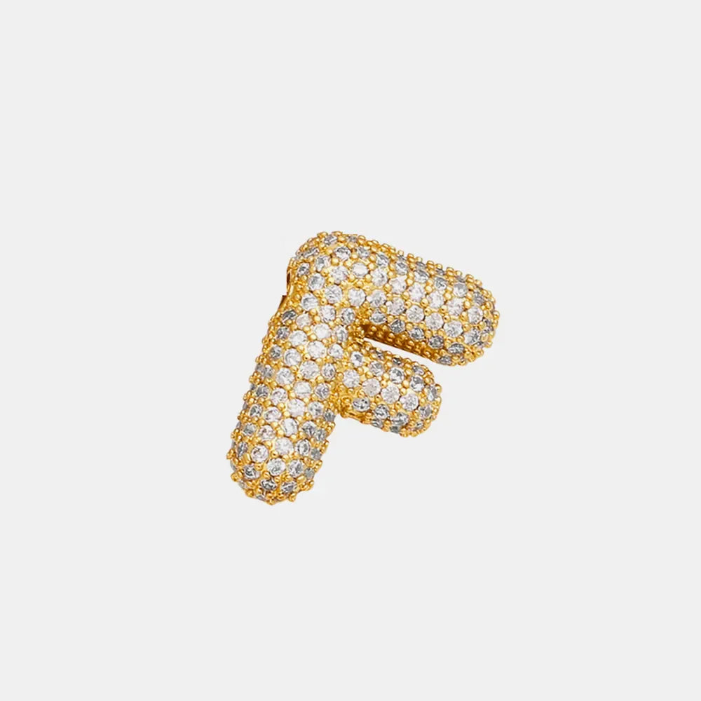 Puffed pave initial pendant necklace in Style F, gold tone with clear crystals