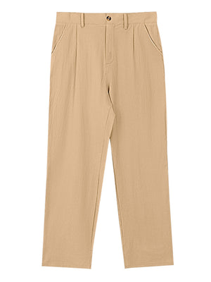 Khaki relaxed fit men's sweatpants with pleats and button closure.