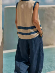 Striped Sleeveless Top And Wide-leg Pants Set, alternate angle