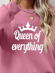 Blush Pink Queen of Everything graphic sweatshirt with crewneck and crewneck detail.