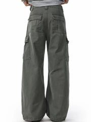 Men's army green cargo sweatpants with multiple pockets and a relaxed fit.
